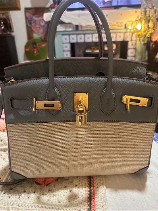 Handbags - Light blue and Cream Leather-Trim Tote Bag with Gold Hardware